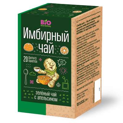 

Чай зеленый с имбирем и апельсином, 20 фильтр-пакетов, Bio National