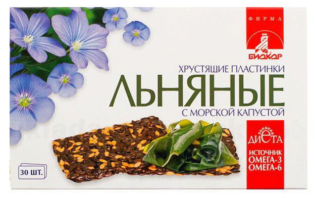 

ЛЬНЯНЫЕ ХРУСТЯЩИЕ ПЛАСТИНКИ БИОКОР С МОРСКОЙ КАПУСТОЙ 30 шт.