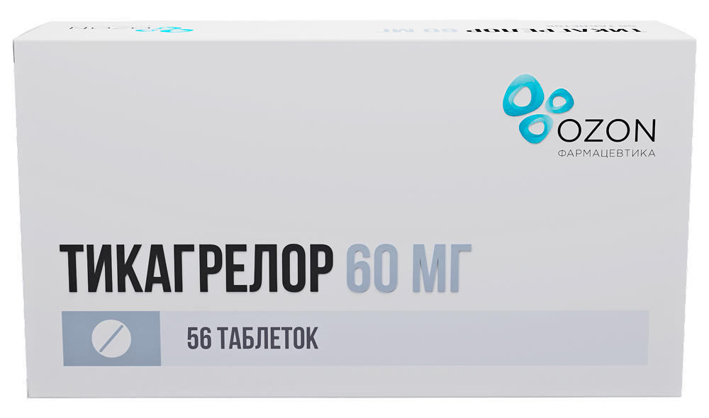 Тикагрелор 60мг 56 шт. таблетки покрытые пленочной оболочкой