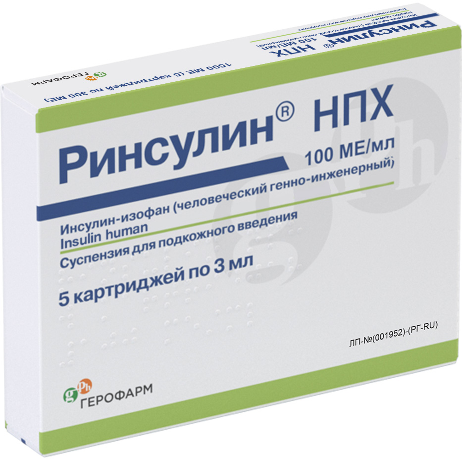 Ринсулин нпх 100ме/мл 3мл 5 шт. суспензия для подкожного введения картридж