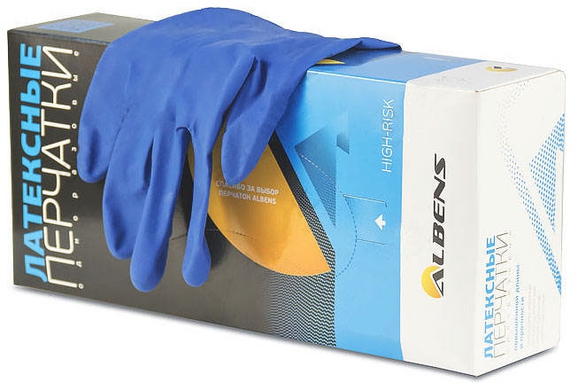 АЛБЕНС перчатки диагностические латексные неопудренные нестерильные неанатомические повышенной длины и прочности размер XL 50 шт.