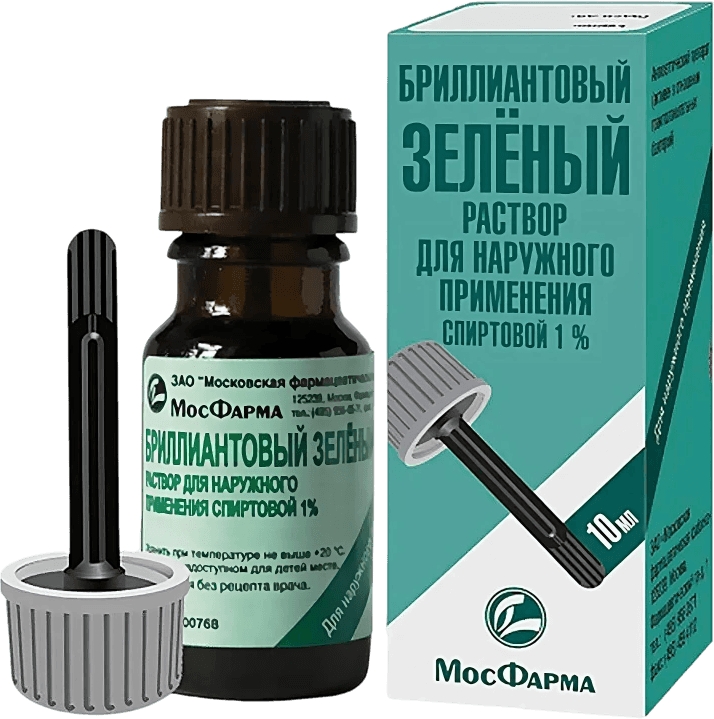 Бриллиантовый зеленый 1% 10мл раствор для наружного применения спиртовой с лопаткой