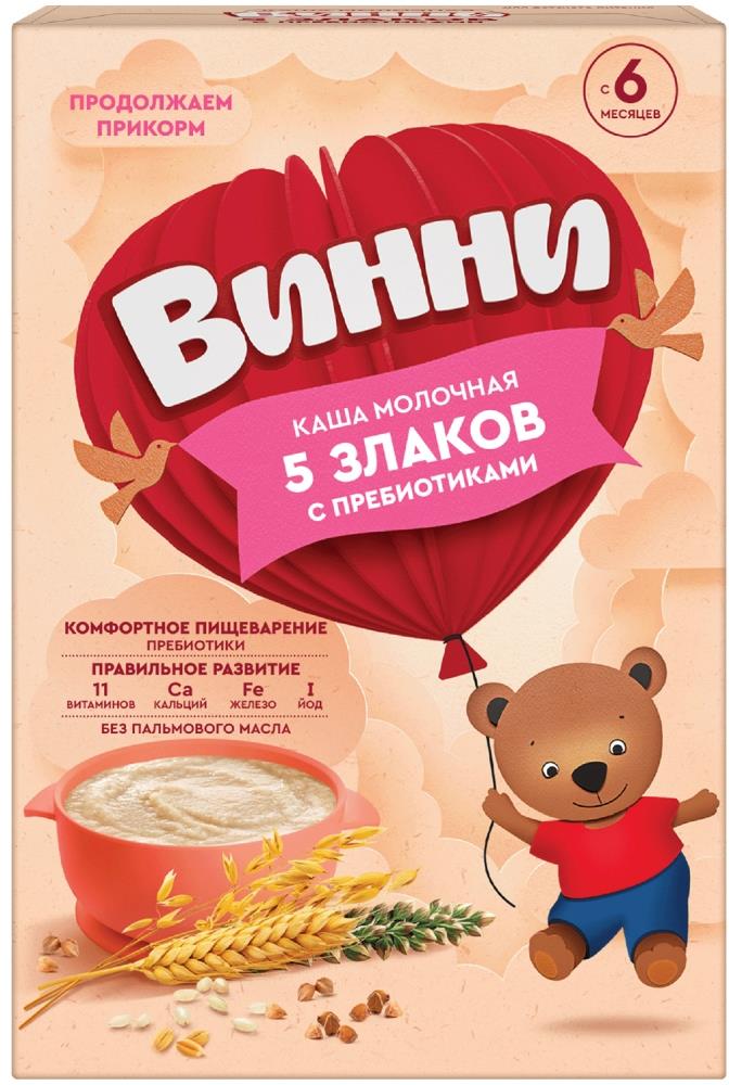 Винни каша молочная 5 злаков с пребиотиками 6+ 200г, фото №1