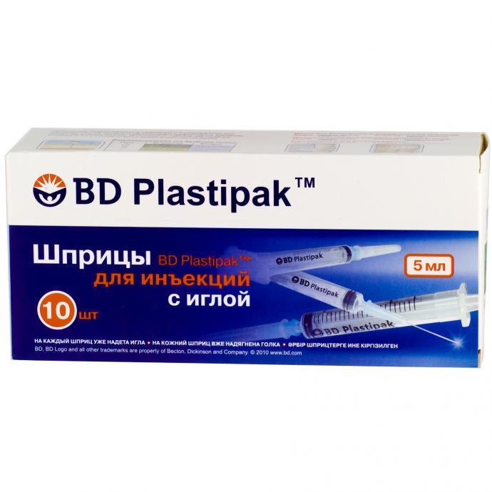 

БЕКТОН ДИКИНСОН ПЛАСТИПАК шприц трехкомпонентный 5мл с иглой 21G 08х40мм 10 шт.