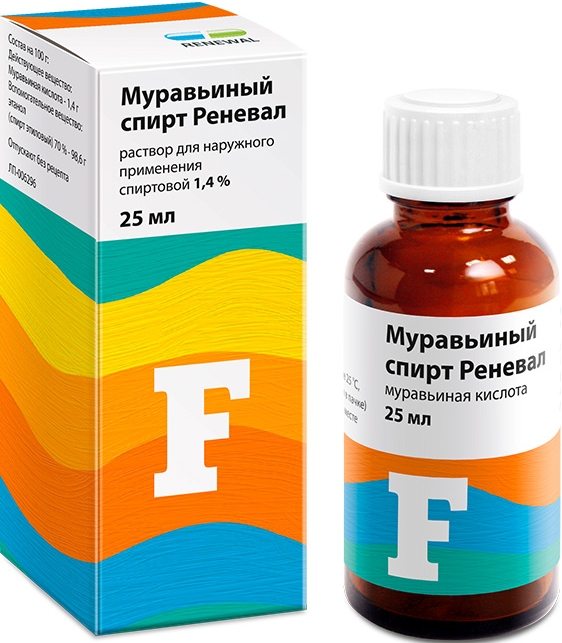 Муравьиный Спирт Реневал 1,4% 25мл раствор для наружного применения спиртовой