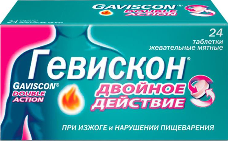 Гевискон Двойное Действие 24 шт. таблетки жевательные Мятные