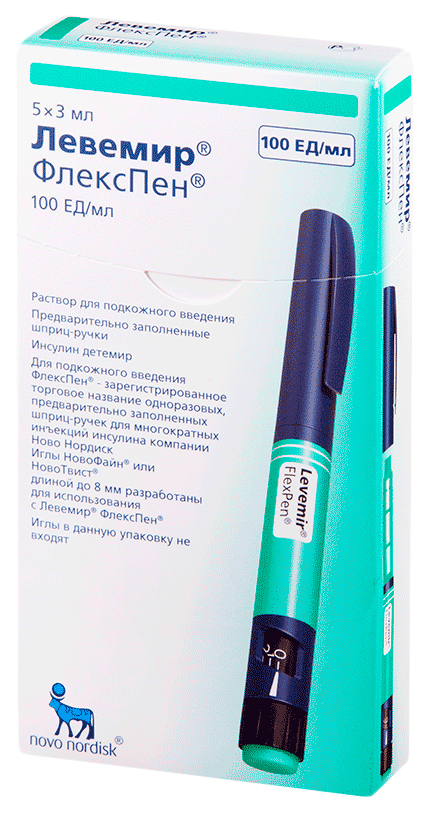 

ЛЕВЕМИР ФЛЕКСПЕН 100ЕД/мл 3мл 5 шт. раствор для подкожного введения шприц-ручка 1/5