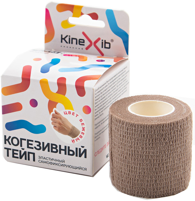 Кинексиб кинезио-тейп бинт когезивный 4,5смх5м бежевый, фото №1