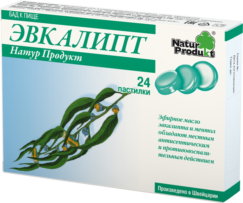 Эвкалипт Натур Продукт пастилки 24 шт. купить по цене от 329 руб в  Екатеринбурге, заказать с доставкой, инструкция по применению, аналоги,  отзывы