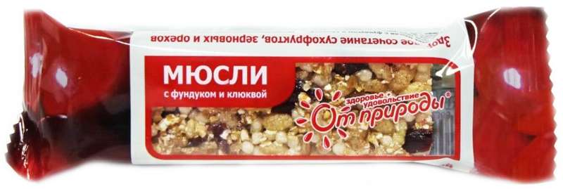 

МЮСЛИ-БАТОНЧИК ОТ ПРИРОДЫ Фундук/Клюква на фруктозе 25г