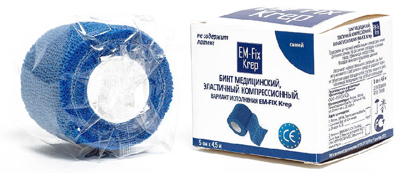 

ЕМ-ФИКС КРЕП бинт эластичный самофиксирующийся 5смх4,5м Синий