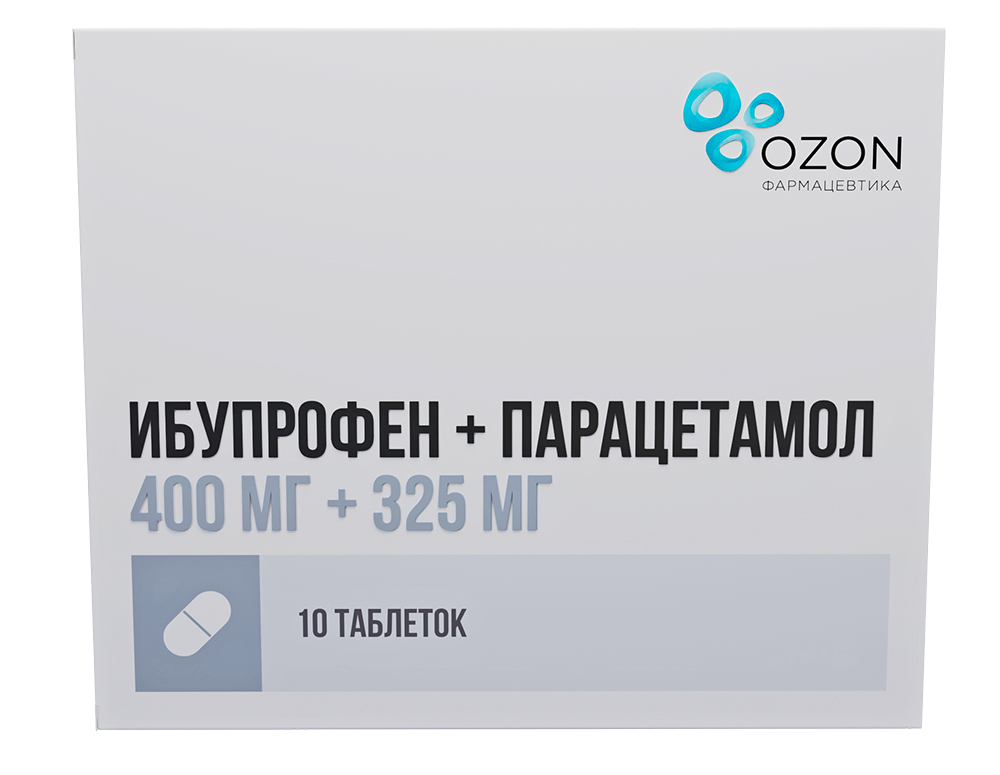 Ибупрофен+парацетамол 400мг+325мг 10 шт. таблетки покрытые пленочной оболочкой