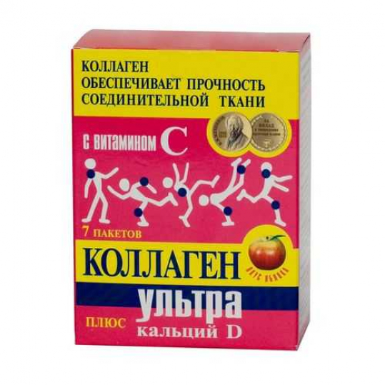 

КОЛЛАГЕН УЛЬТРА ПЛЮС 8г Яблоко Са-D 7 шт. пакет