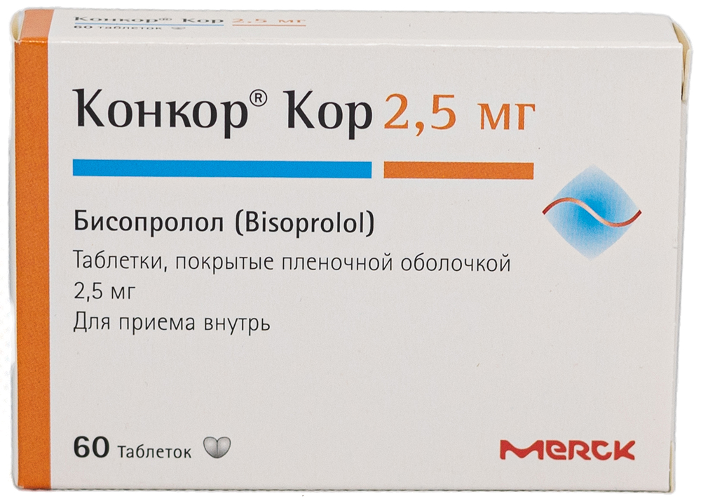 Конкор кор 2,5мг 60 шт. таблетки покрытые пленочной оболочкой