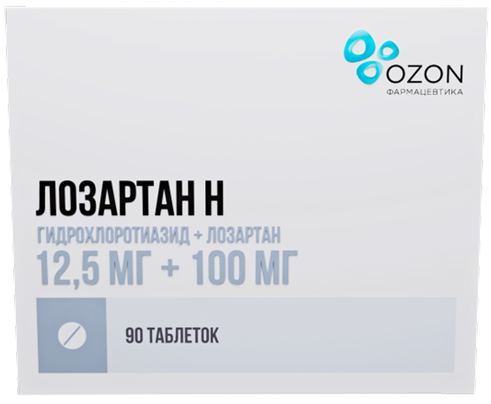 Лозартан-н 12,5мг+100мг 90 шт. таблетки покрытые пленочной оболочкой