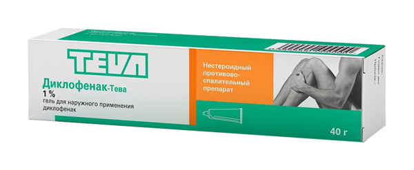 

ДИКЛОФЕНАК-ТЕВА 1% 40г гель для наружного применения