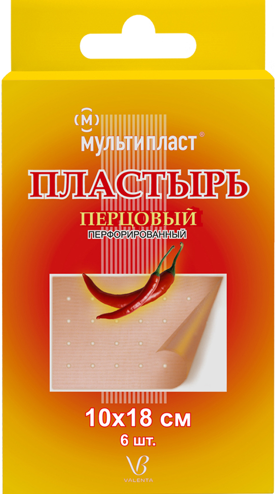 Мультипласт пластырь перцовый 10х18см перфорированный 6 шт.