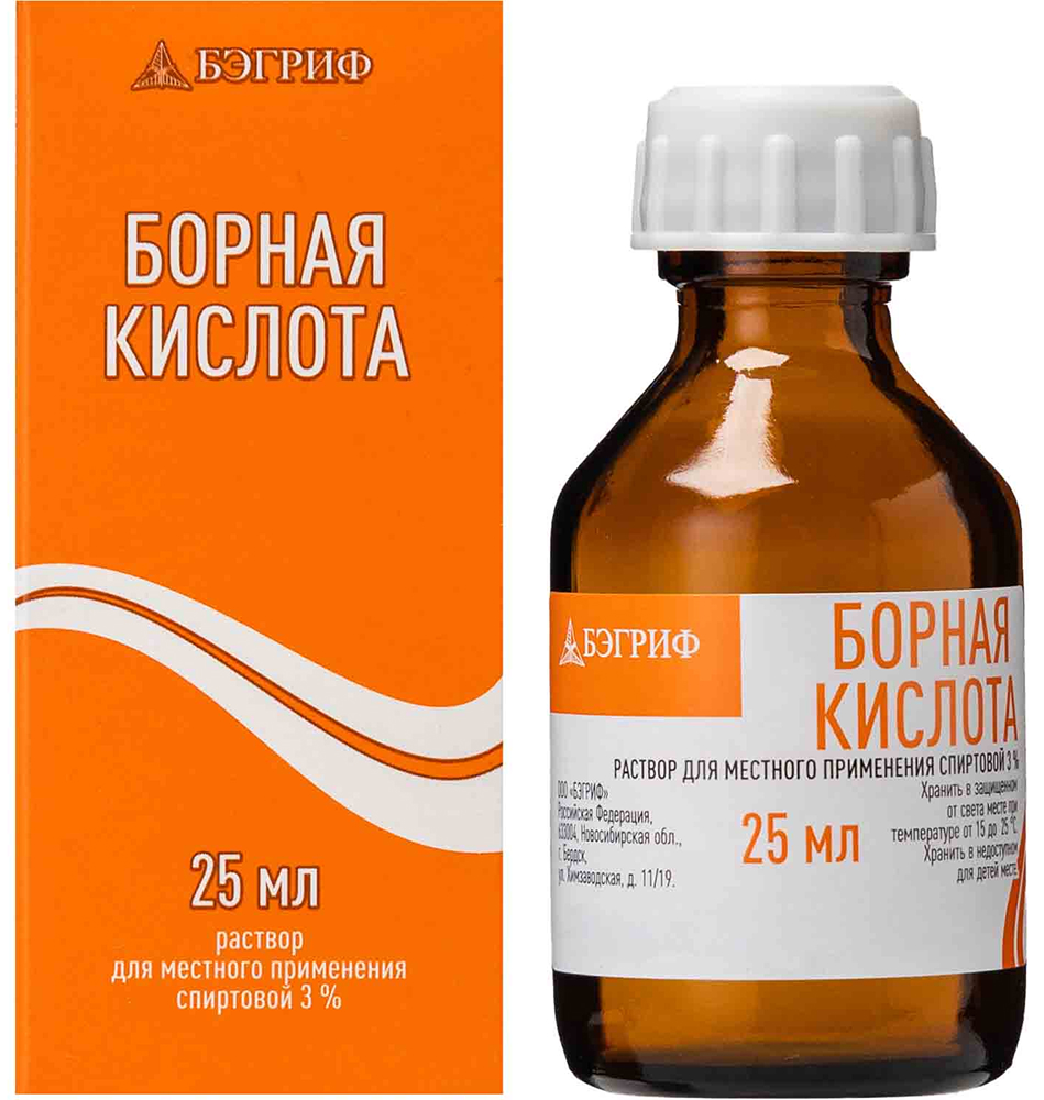 Борная кислота 3% 25мл раствор для местного применения спиртовой
