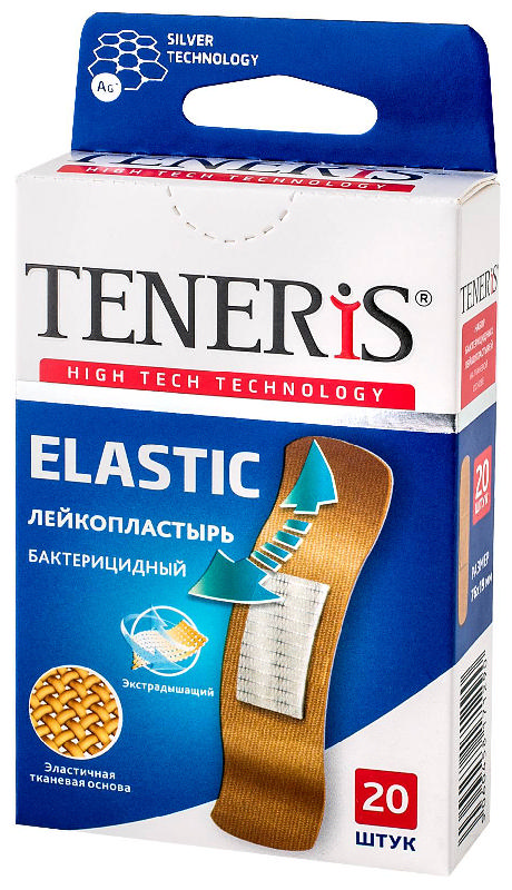 ТЕНЕРИС ЭЛАСТИК лейкопластырь бактерицидный с ионами серебра на тканевой основе 20 шт.