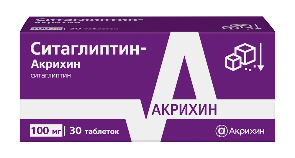 Ситаглиптин-акрихин 100мг 30 шт. таблетки покрытые пленочной оболочкой