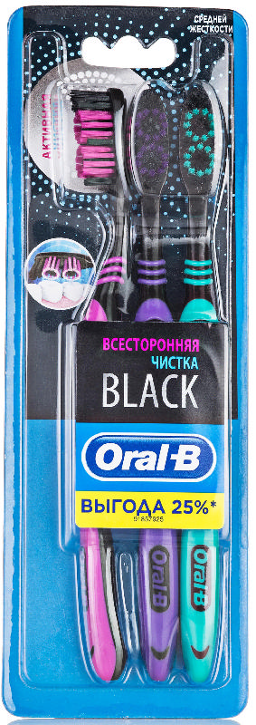 

ОРАЛ-БИ зубная щетка Блэк Всесторонняя чистка 40 средняя 3 шт.
