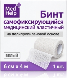 Медхелп бинт когезивный самофиксирующийся на полипропиленовой основе 4мх6см белый