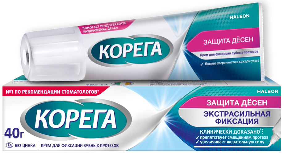 Корега Защита Десен, крем для фиксации зубных протезов, 40г