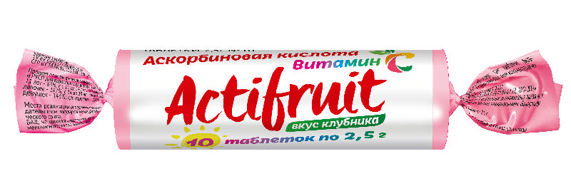 

АКТИФРУТ ВИТАМИН С таблетки жевательные с сахаром со вкусом Клубники 2,5г 10 шт.
