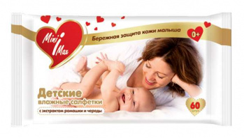 

МИНИМАКС (MINIMAX) САЛФЕТКИ влажные детские Ромашка/Череда №60