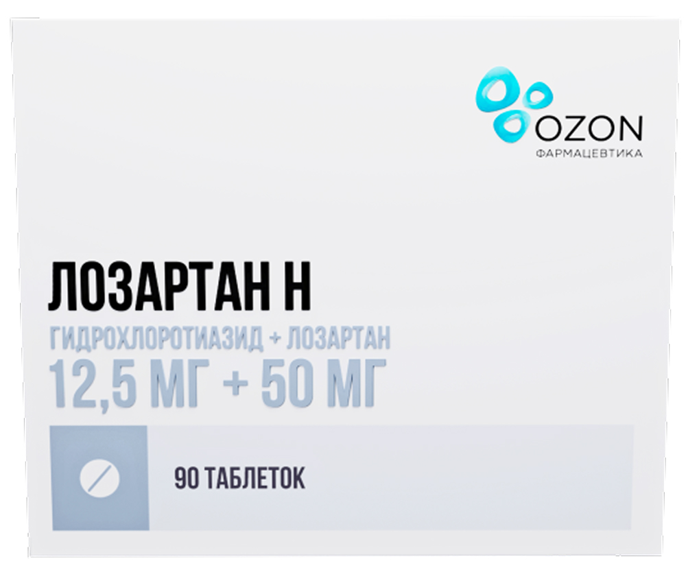 Лозартан-н 12,5мг+50мг 90 шт. таблетки покрытые пленочной оболочкой