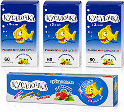 Рыбий жир кусалочка капсулы жевательные для детей n60х3+кусалочка зубная паста клубника (3-8лет) 50мл