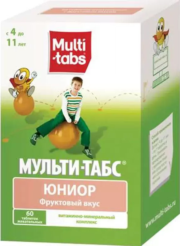 Мульти-Табс Юниор 60 шт. таблетки Фрукты Пфайзер Консьюмер Мэнюфэкчуринг Италия С. размер Л