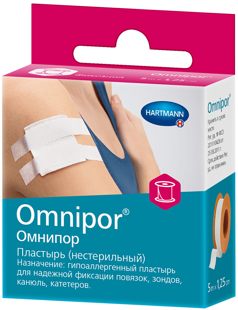 Хартманн омнипор пластырь фиксирующий 5мх1,25см нетканая основа белый