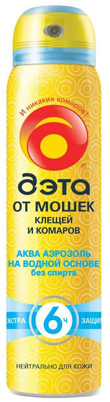 

ДЭТА АКВА аэрозоль от мошек/клещей/комаров 100мл