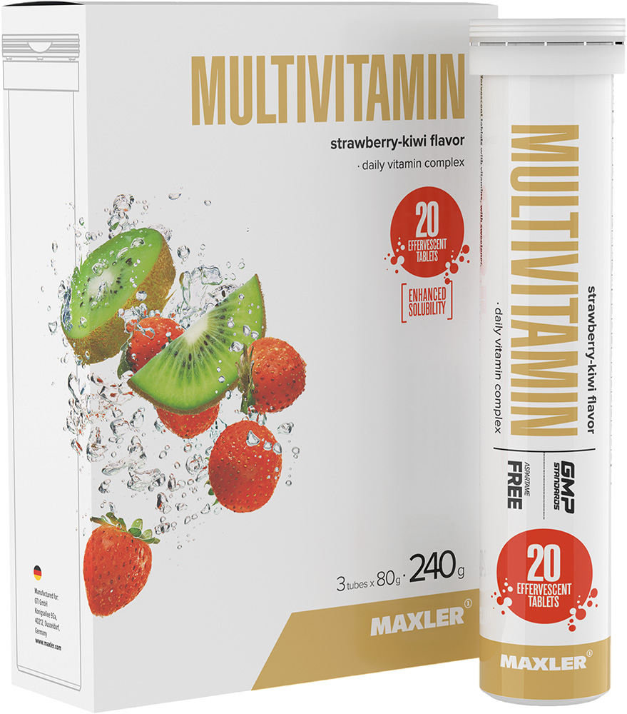 Макслер Мультивитамин таблетки шипучие Клубника-Киви N20х3