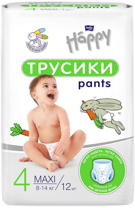 

БЕЛЛА БЕБИ ХЕППИ ПАНТС подгузники-трусы Макси 8-14кг 12 шт.