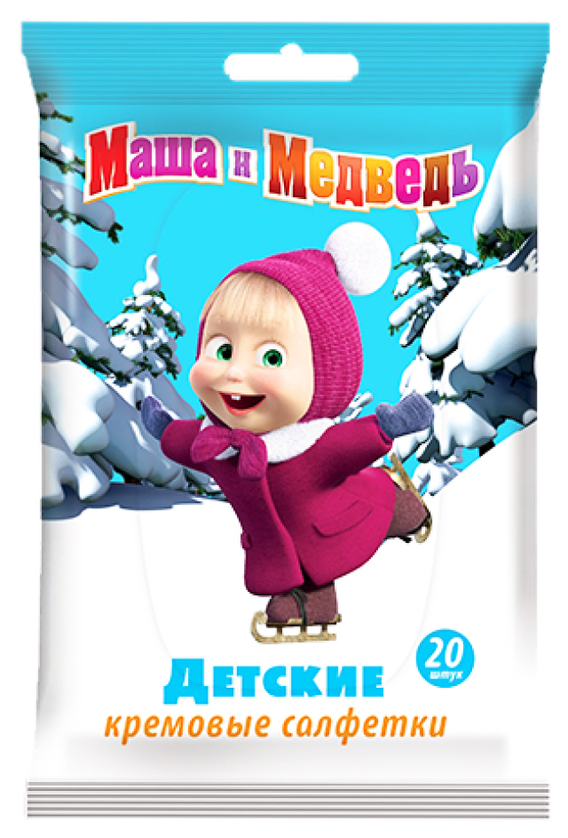

МАША И МЕДВЕДЬ салфетки влажные для детей Кремовые 20 шт.