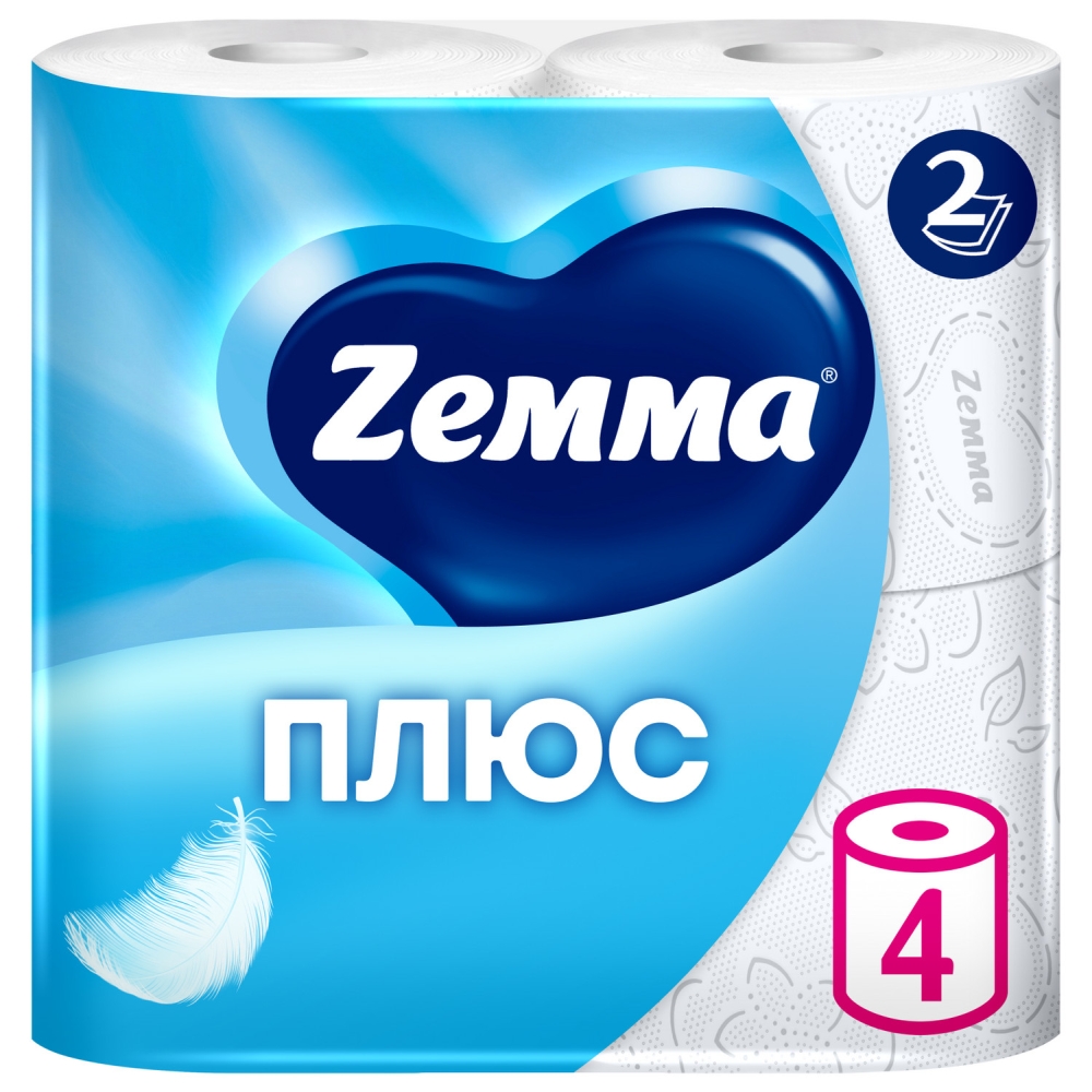 Земма Плюс бумага туалетная 2-слойная белая 4 шт., фото №1