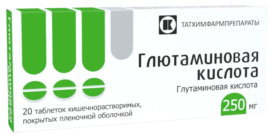 Глютаминовая Кислота 250мг 20 шт. таблетки кишечнорастворимые покрытые пленочной оболочкой
