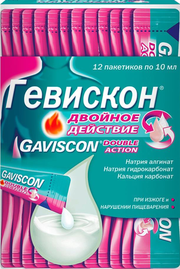 Гевискон двойное действие 10мл 12 шт. суспензия мята