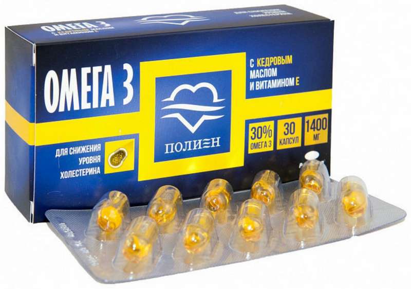 

ОМЕГА-3 капсулы 30% с кедровым маслом и витамином Е 30 шт. Полярис