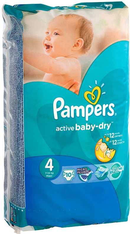 

ПАМПЕРС АКТИВ БЭБИ подгузники Макси размер 4 7-14кг 10 шт.