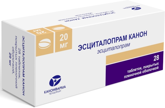 

ЭСЦИТАЛОПРАМ КАНОН 20мг 28 шт. таблетки покрытые пленочной оболочкой продакшн ЗАО