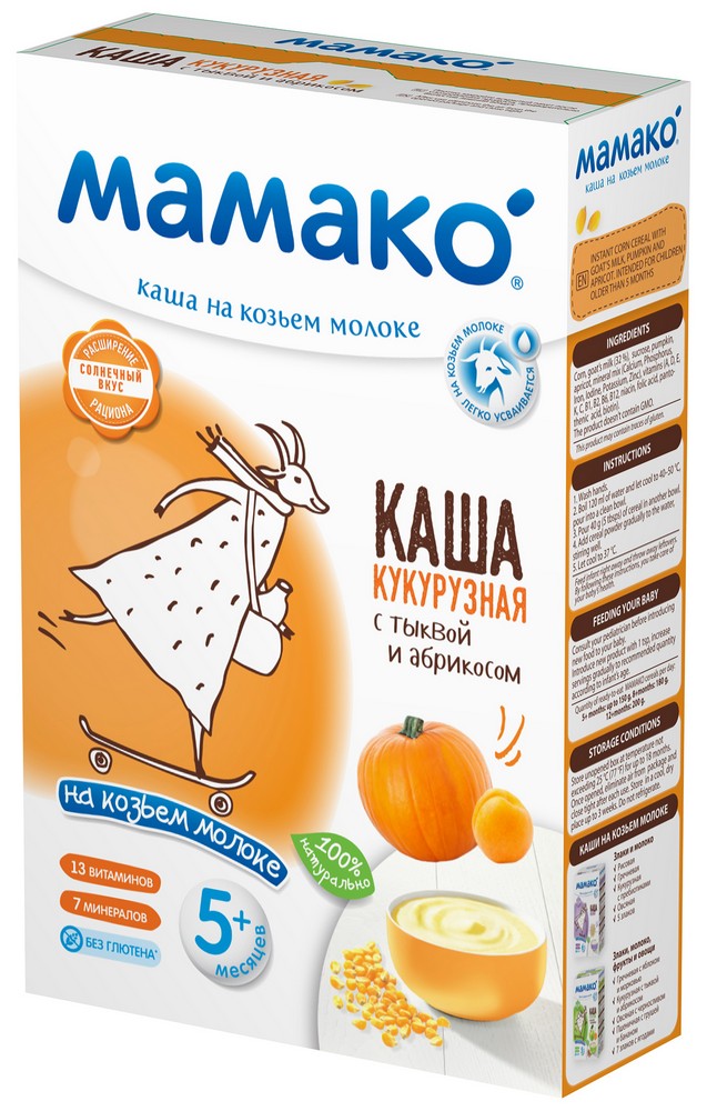

Каша Мамако кукурузная с тыквой и абрикосом на козьем молоке 200г с 5месяцев