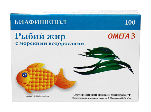 

РЫБИЙ ЖИР БИАФИШЕНОЛ С МОРСКИМИ ВОДОРОСЛЯМИ капсулы 100 шт.