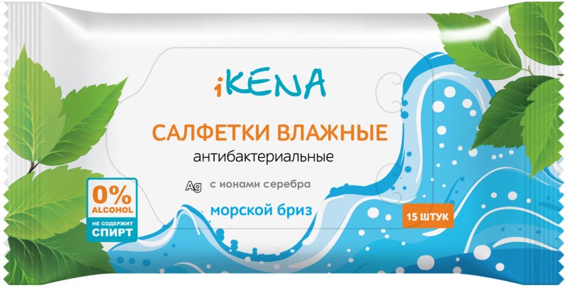 Икена салфетки влажные Морской Бриз 15 шт. (антибактериальные)